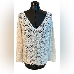 Chicos White Crochet Cardigan Size 3 large